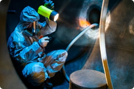 Workers, inspection process, chemical tanks, safety, confined spaces-min