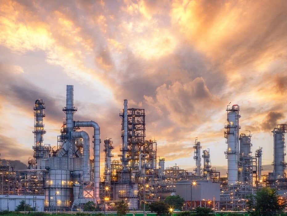 refineries and sunset